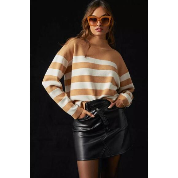 Anthropologie Maeve The Carys Mock Neck Sweater in Neutral Motif Stripe - Size L - Picture 2 of 5